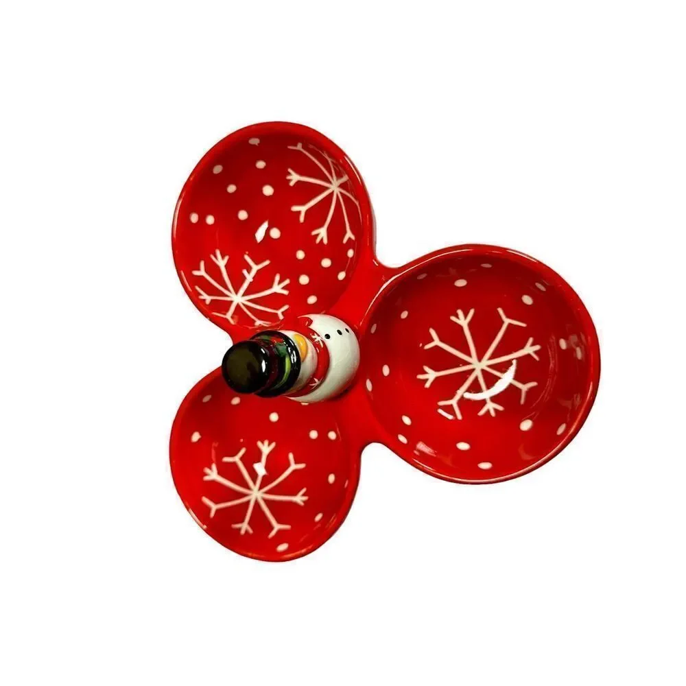 3 Section Divided Dish with Removable Snowman Spreader Knife - Picture 2 of 8